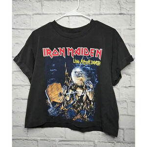 Iron Maiden rare 90s sama tag cotton cropped t-shirt life after death Large.
